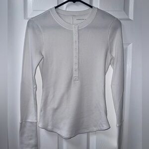 American Eagle Outfitters White Ribbed Henley Thermal Long Sleeve